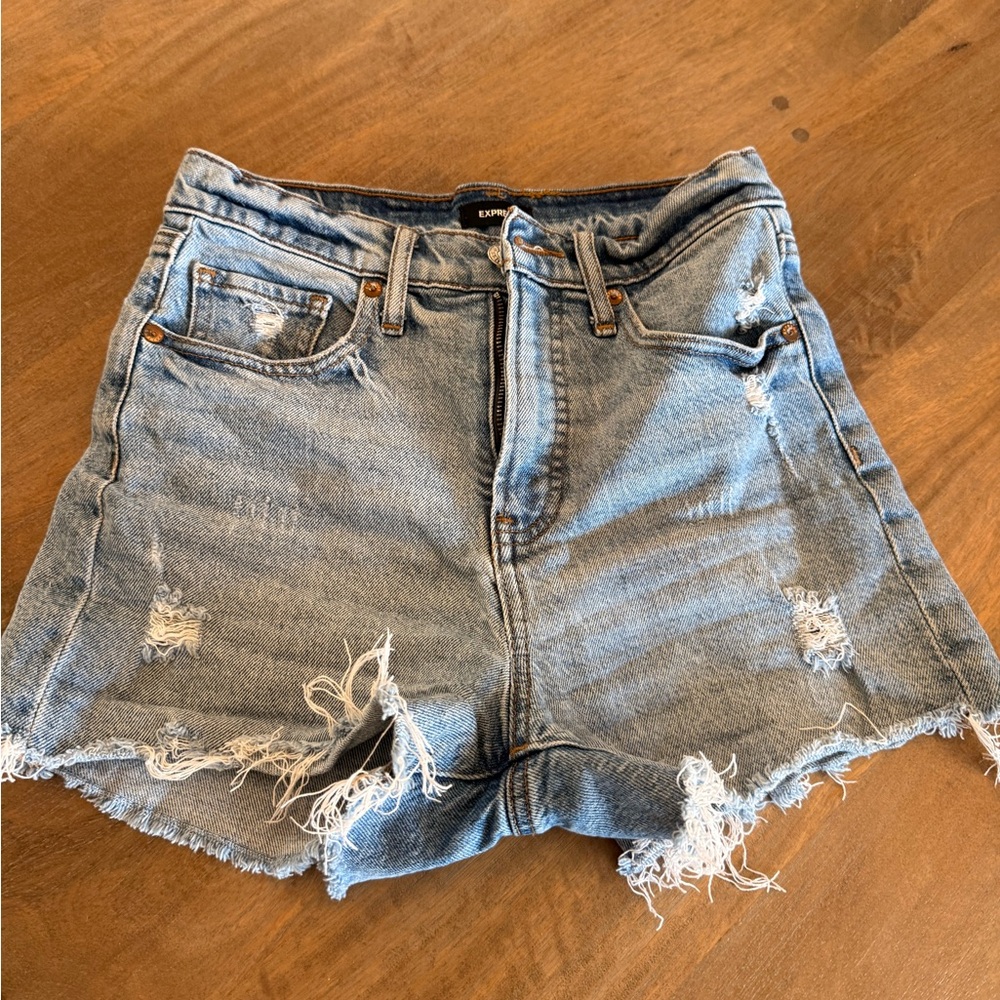 Express Light Blue Distressed Jean Shorts